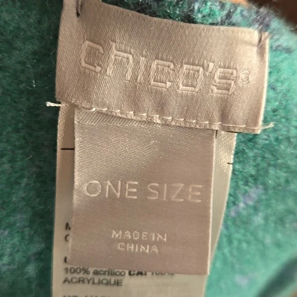 Chico’s Blue & Teal Patterned Poncho Shawl One Size- Cottagecore Coastal Grandma - Picture 5 of 6